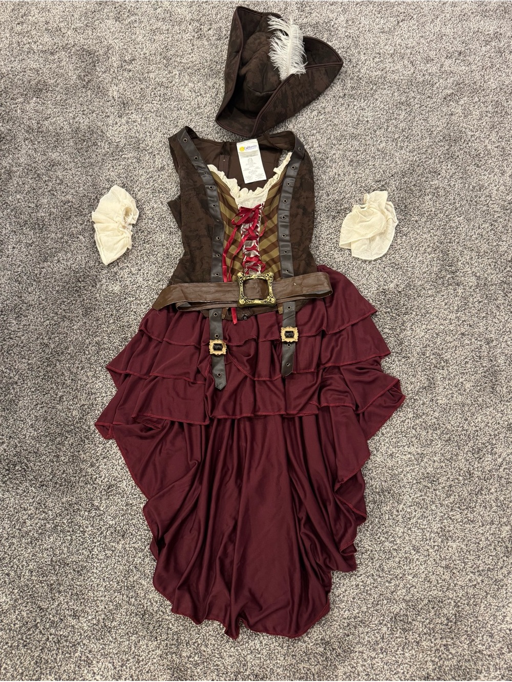 Women's Burgundy and Brown Pirate Dress with Hat and Sleeves